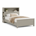 Lit double 140 x 190 cm en MDF gris taupe avec tête de lit bibliothèque et rangements latéraux