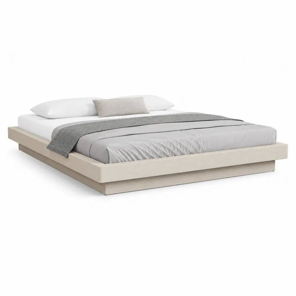 Cadre de lit plateforme 2 places 180 × 200 cm en panneaux de particules beige clair, sans tête de lit