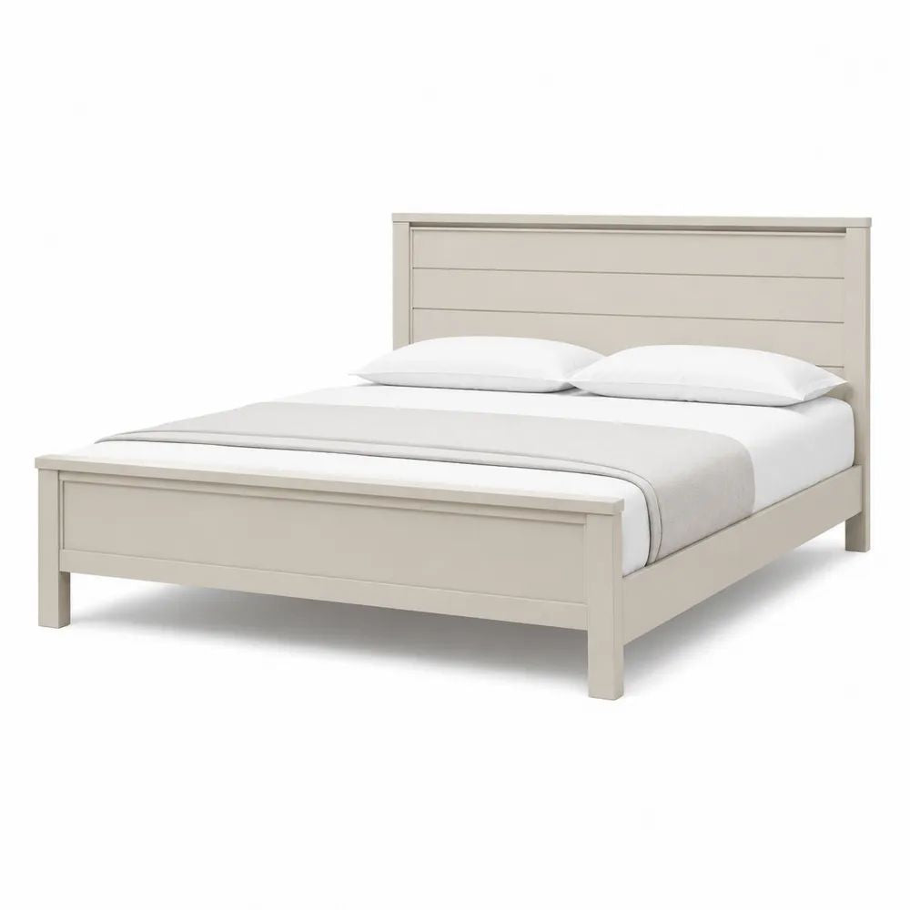 Lit double 160 × 200 cm en bois et MDF beige avec tête et pied de lit