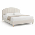 Cadre de lit double rembourré 160 × 200 cm en polyester beige avec tête de lit arrondie à panneaux verticaux