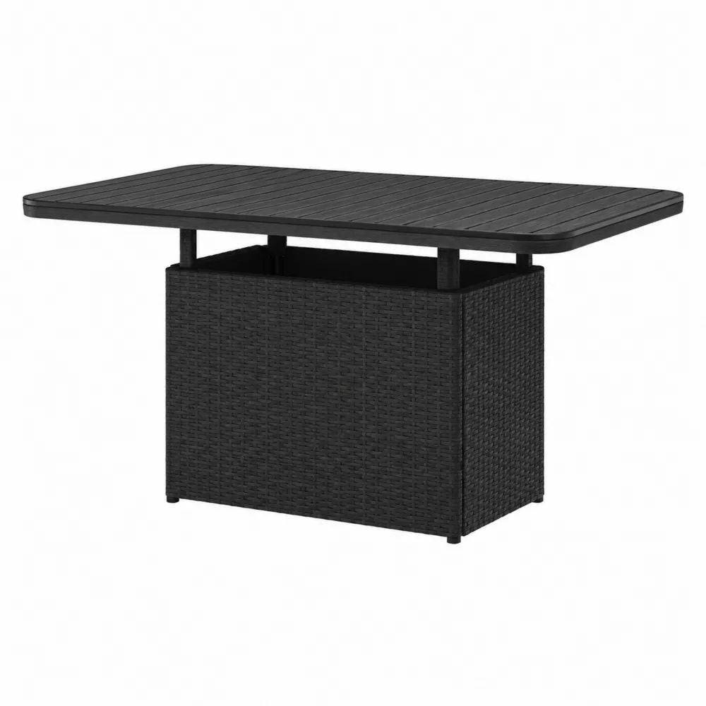 Table de jardin relevable rectangulaire noire en polypropylène avec rangement, 116 × 71 × 40–66 cm