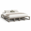 Cadre de lit plateforme rectangulaire 2 places en pin massif gris, 6 modules, couchage 160 × 200 cm, dimensions 240 × 240 × 30 cm