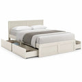 Lit double 160 × 200 cm en bois avec 4 tiroirs de rangement, blanc cassé