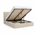 Lit coffre double 160 x 200 cm rembourré en polyester beige, cadre en acier et sommier à lattes