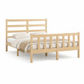 Lit double en bois 140 x 190 cm beige naturel, dimensions 198 x 148 x 115 cm, tête et pied de lit à barreaux