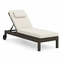 Bain de soleil extérieur réglable en résine tressée PE marron foncé avec matelas et coussin écrus, 200 × 70 × 40 cm