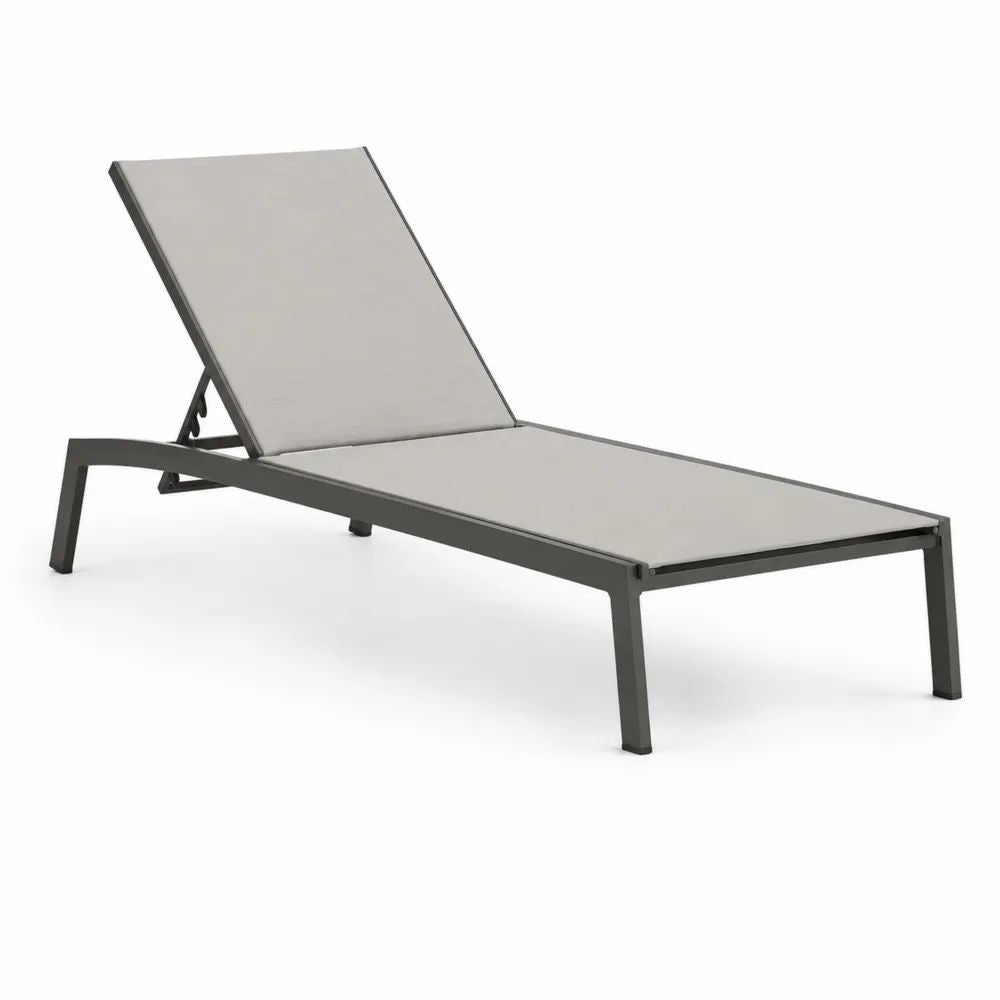 Bain de soleil extérieur inclinable en aluminium et toile polyester, taupe et anthracite, 200 × 65 × 34 cm