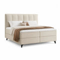 Lit boxspring beige 180 × 200 cm avec tête de lit, double sommier, 2 matelas à ressorts ensachés et surmatelas
